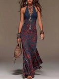 Crimson Bloom Halter Maxi Dress