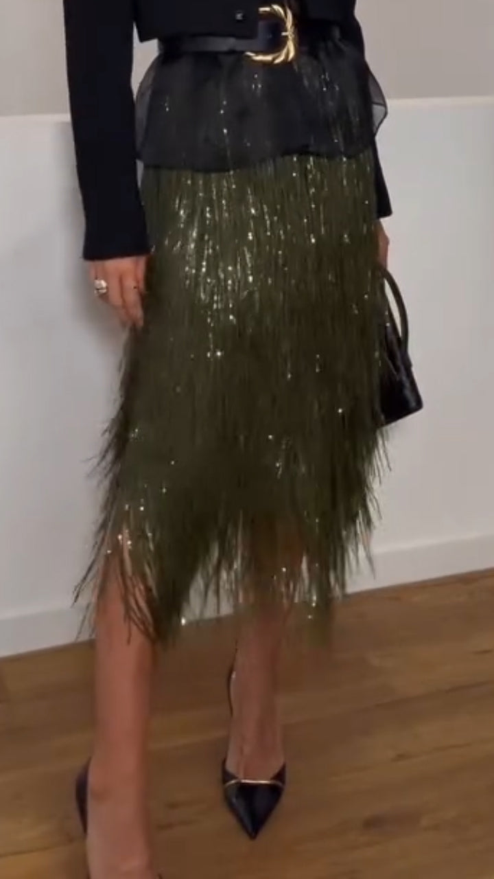 Women Fringed Sequin Dinner Party Sexy Skirt