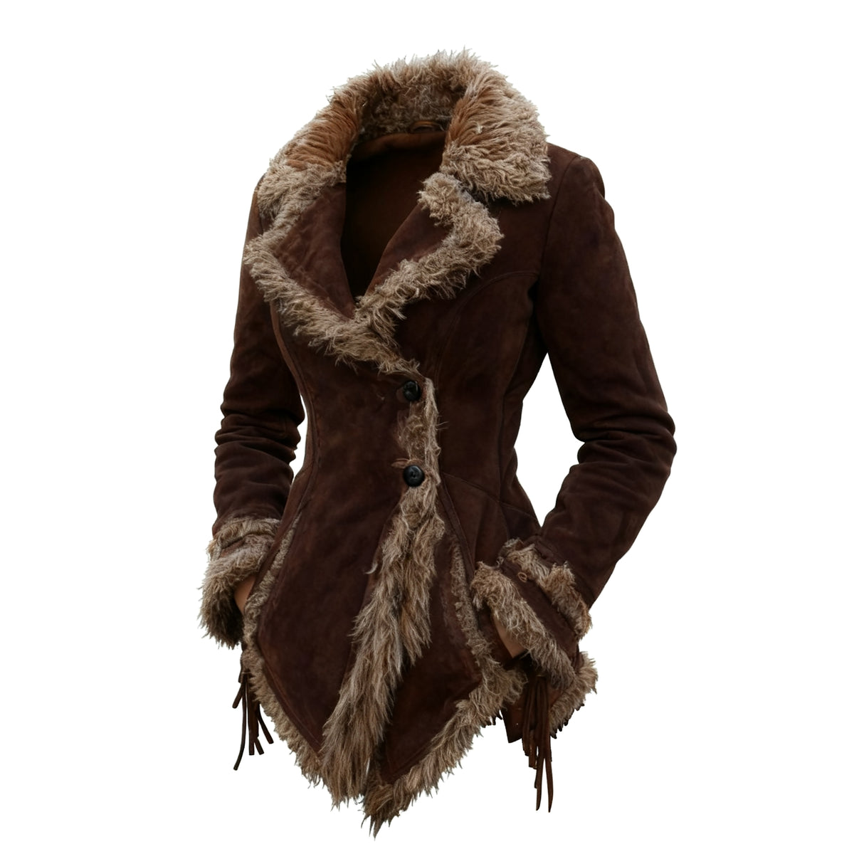 Women's Vintage Suede Coat Fur Collar Lapel Coat Beggar Style Coat