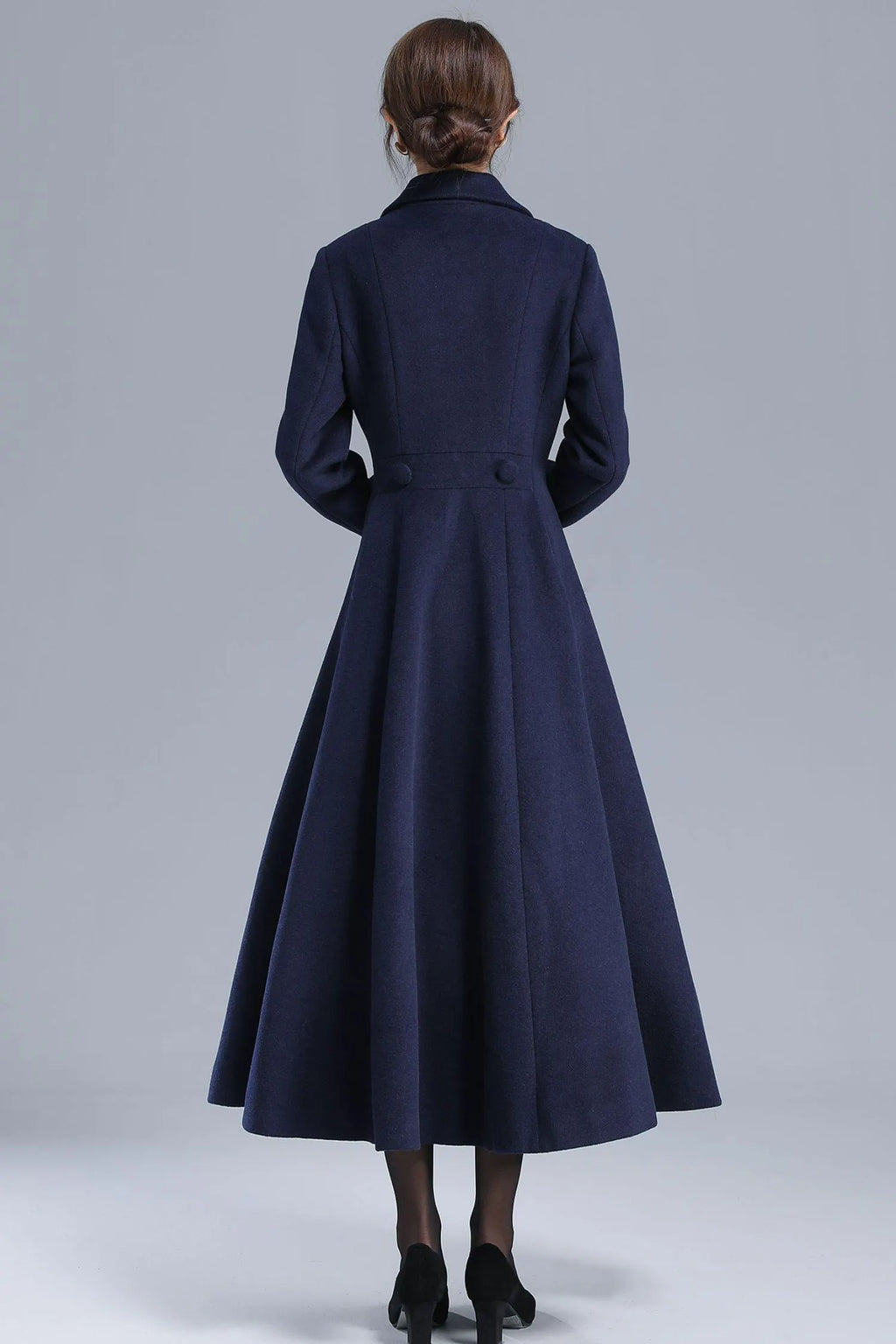 Black Wool Overcoat - Double Breasted Fit and Flare Vintage Coat 5542