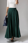 Handmade Green Linen Maxi Skirt – Vintage High Waist A-Line Skirt 