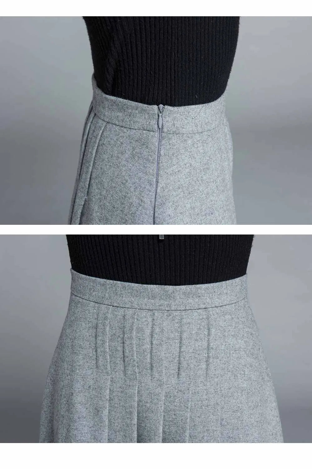 Light Gray Wool Maxi Skirt – Elegant Pleated Long Skirt with Waist Detail 1643