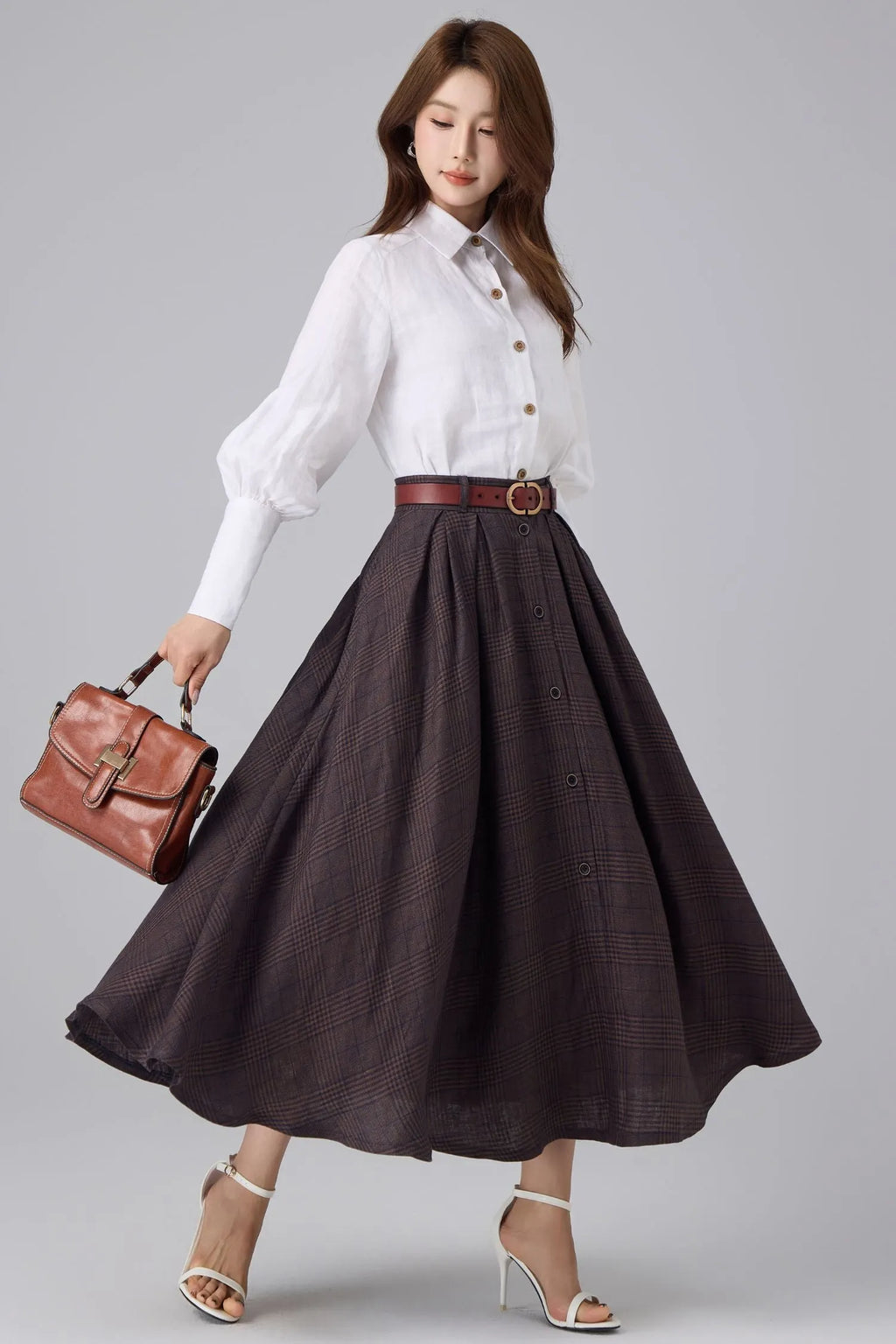White Linen Cotton Shirt for Women – Puff Sleeve Vintage Inspired Button Blouse 