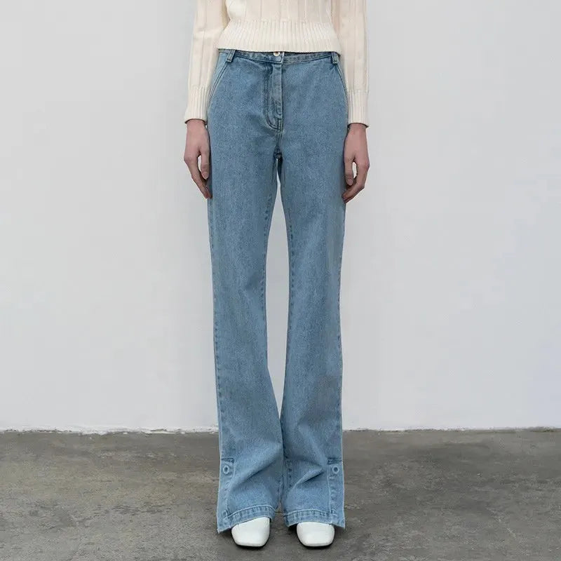 High Quality Women Spring and Autumn All-match Side Slit Straight High Waist Bootcut Jean