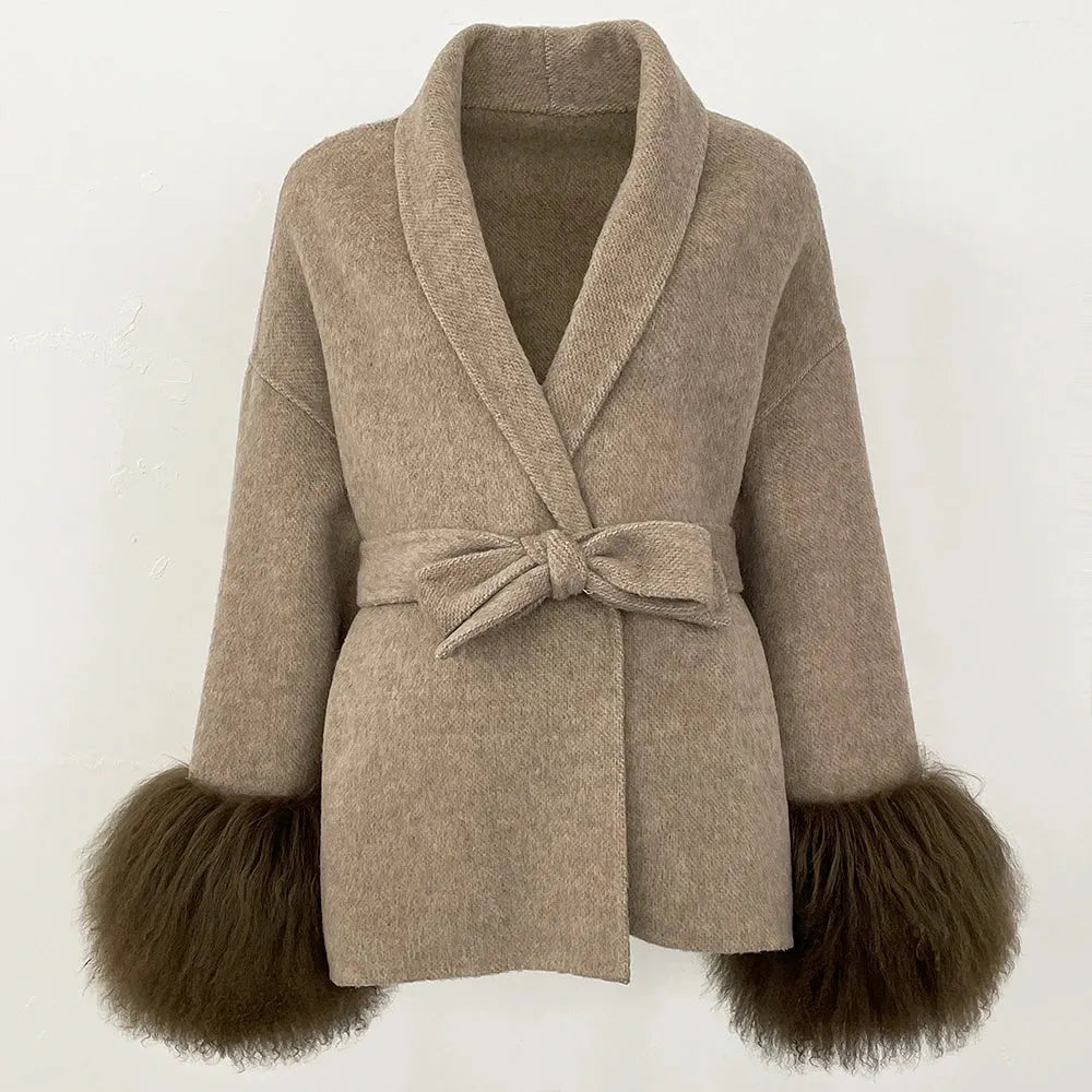 Elegant Mongolian Fur Woolen Overcoat