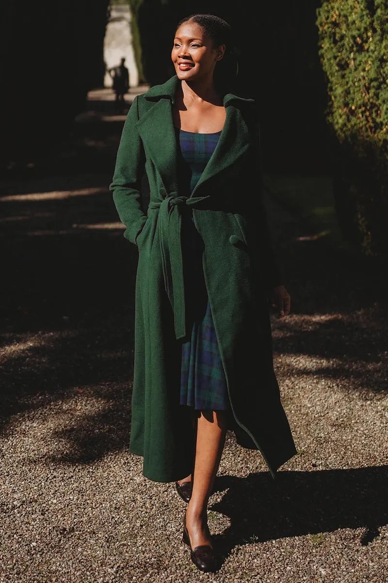 Handmade Green Wool Coat – Long Double-Breasted Winter Overcoat with Belt 