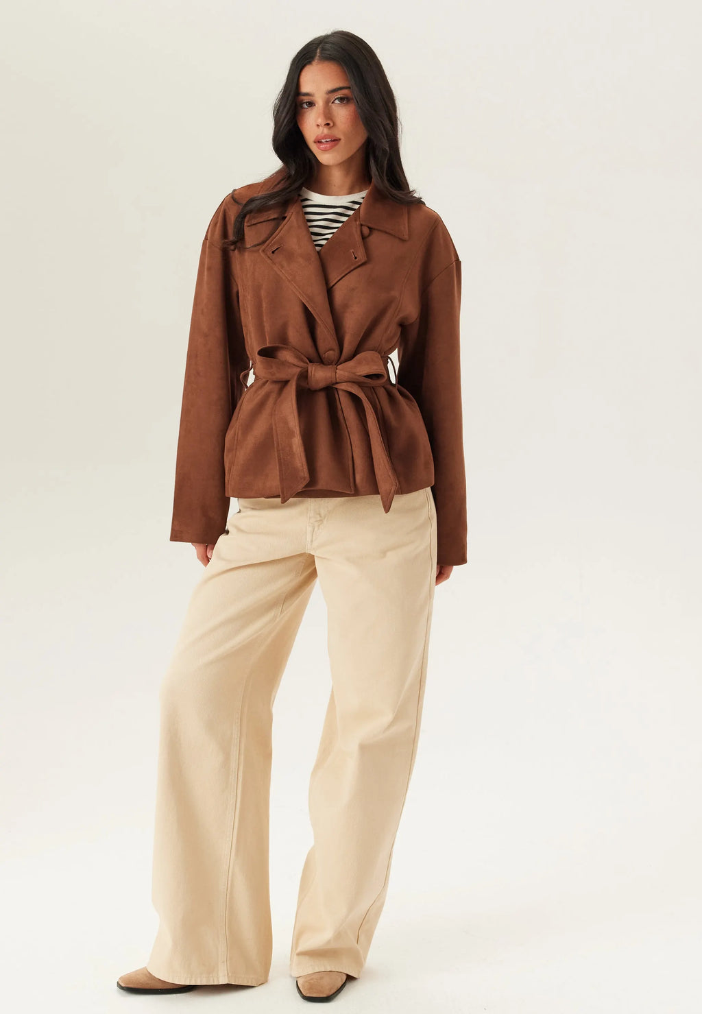 Belted Faux Suede Jacket