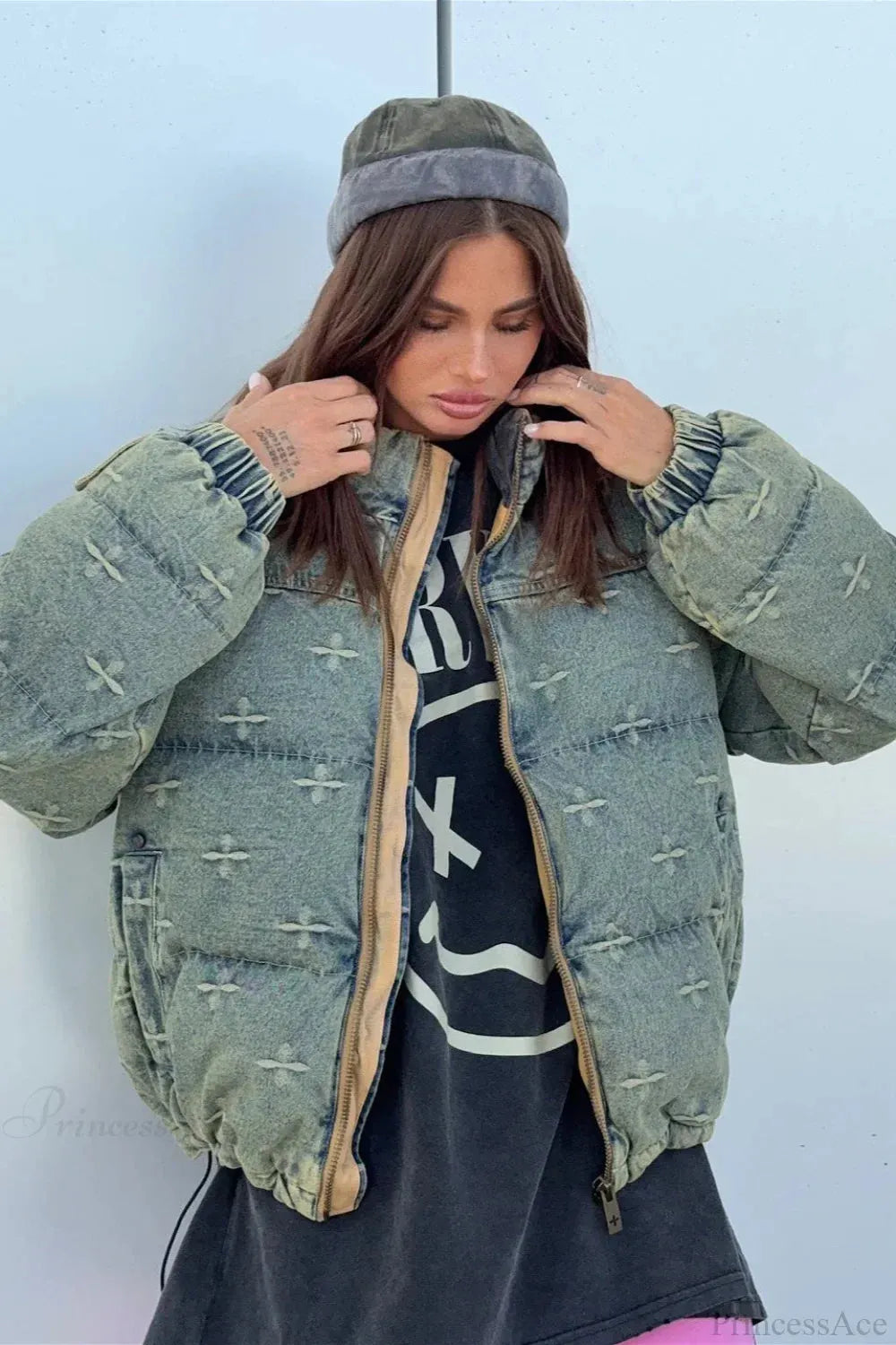 Trendy Distressed Cross Embroidered Coat