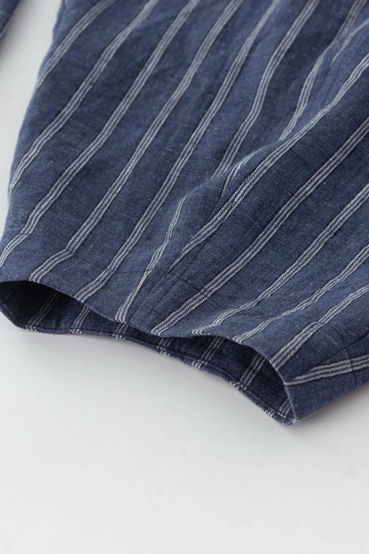 Blue Linen Pants - Plus Size Striped Ankle-Length Relaxed Fit 4939