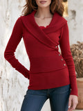 Retro-chic Long-sleeve Red Knit Top