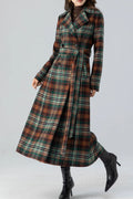 Plaid Wool Coat Maxi - Double Breasted Fit and Flare 4785