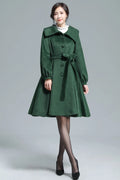 Army Green Wool Coat - Belted Swing Silhouette 3131