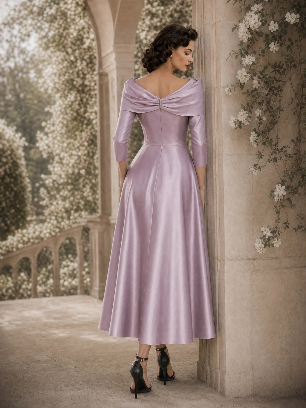 Vintage Bow Collar Gown Maxi Dress