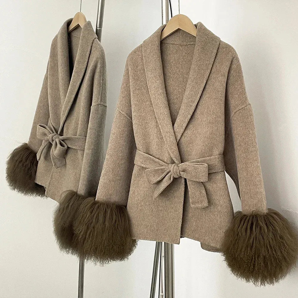 Elegant Mongolian Fur Woolen Overcoat