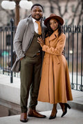 Camel Wool Blend Coat - Double Breasted, Mid-Calf Length 4078
