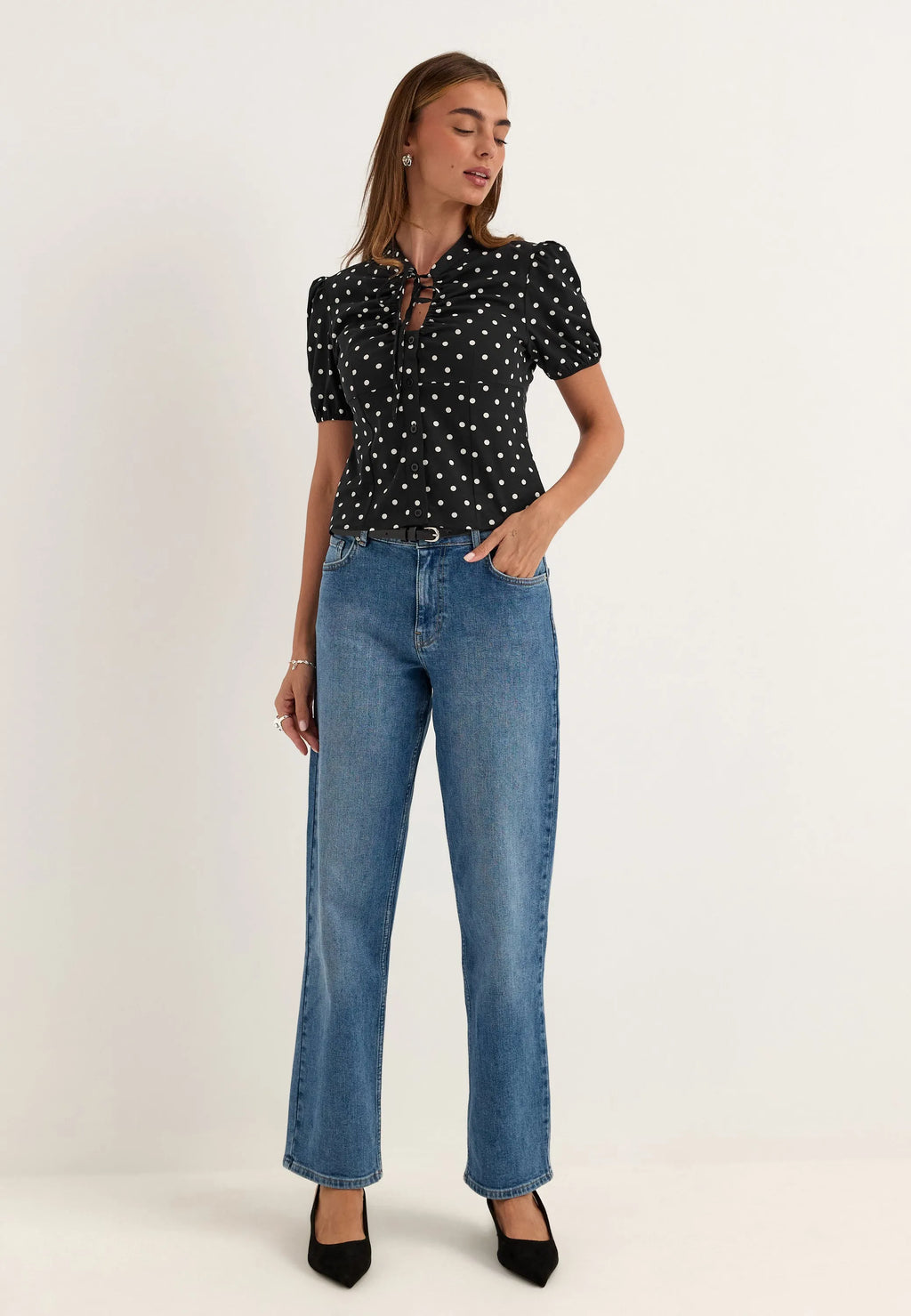 Ruched Keyhole Shirt
