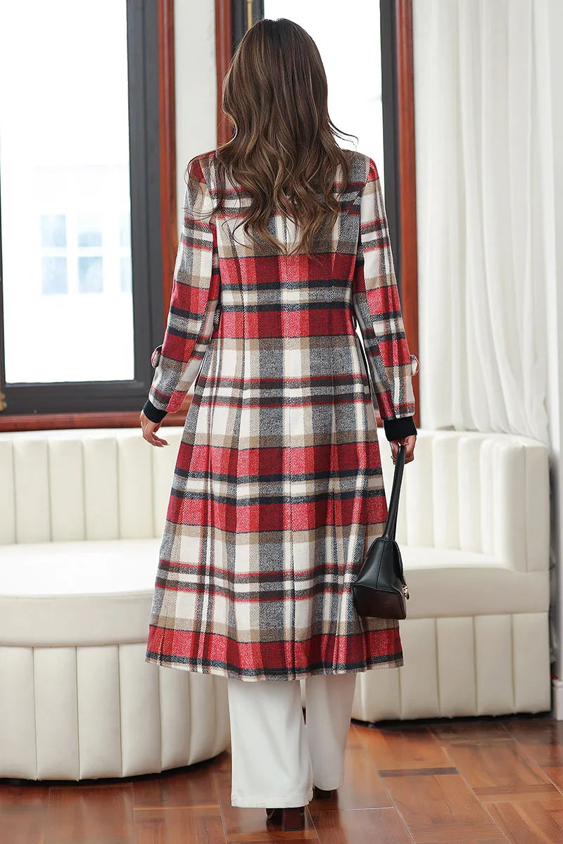 Handmade Red Plaid Wool Coat – Vintage Belted Long Winter Overcoat 