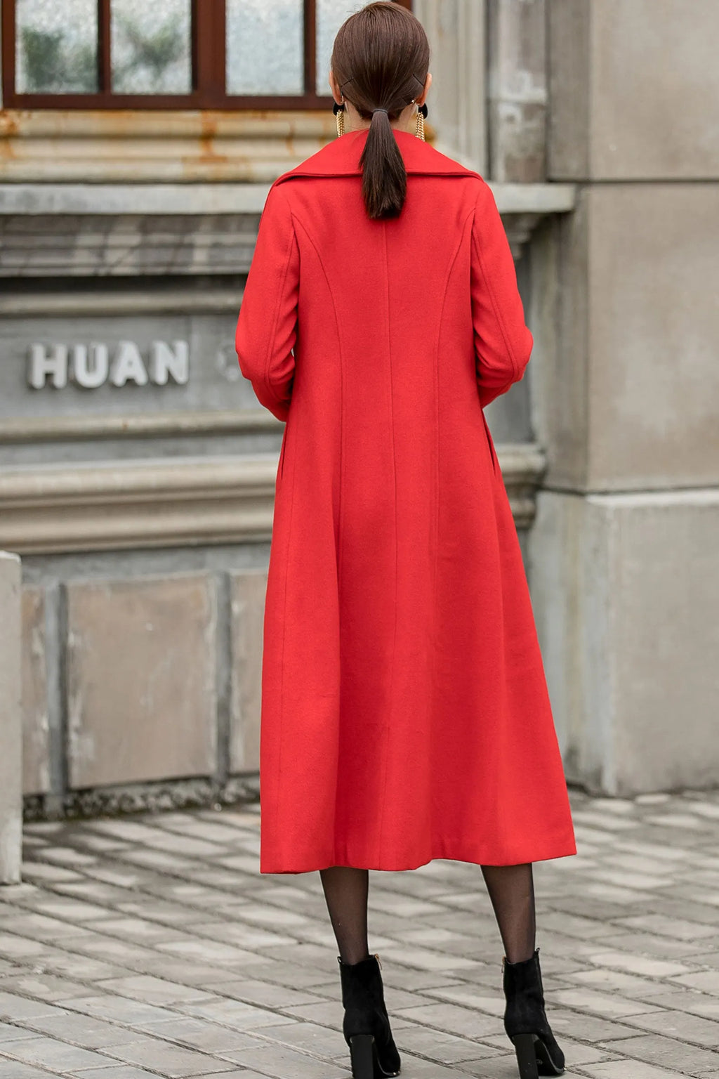 Handmade Red Wool Coat – Vintage Double Breasted Long Winter Overcoat 