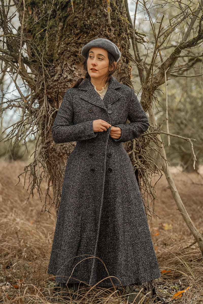 Vintage Wool Blend Coat – Handmade Gray Tweed Fit-and-Flare Winter Overcoat 
