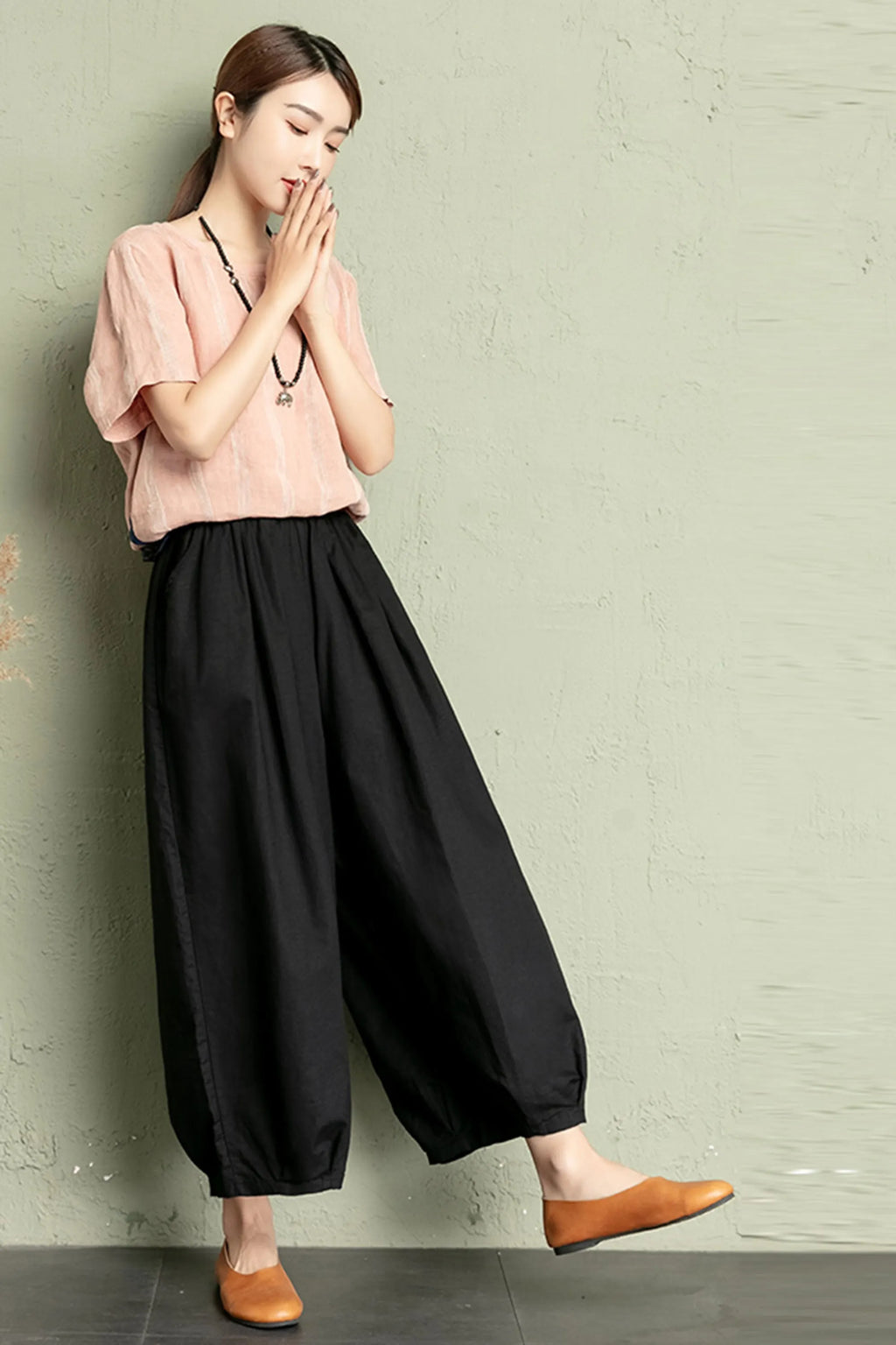 Linen Wide Leg Pants Women - High Waist Elastic 