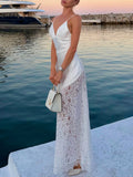 White Satin Lace Maxi Dress