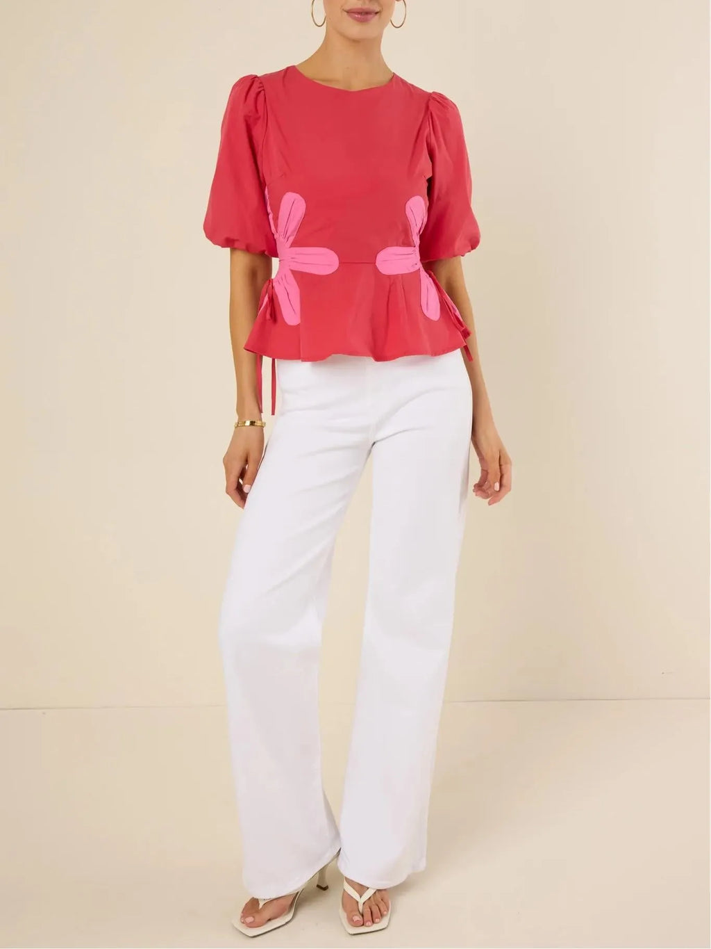 Izzie Contrast Floral Self-Ties Top