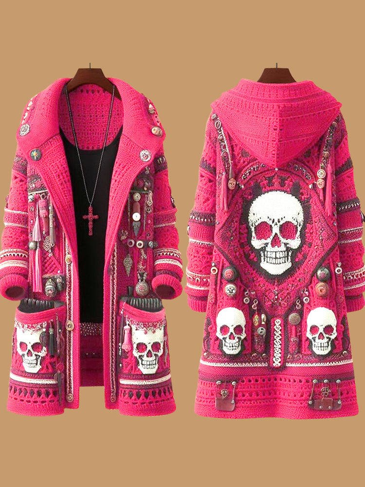 Women's  Mariachi Day Of The Dead Skull Pattern Cardigan Sweater