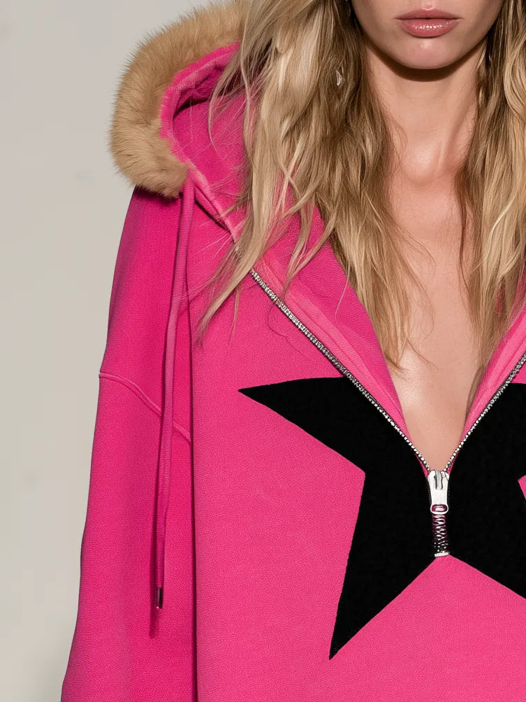 Chic And Elegant Casual Color-block Star-print Sweatshirt Mini Dress