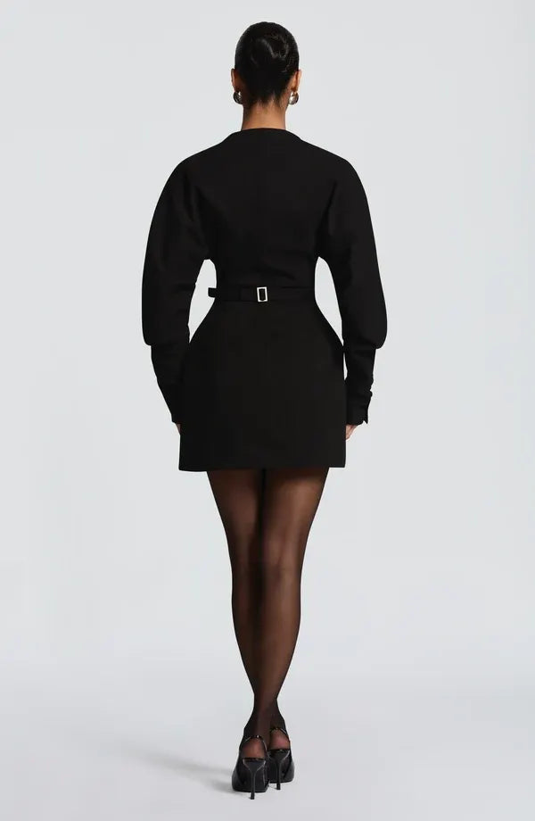 Black Plunge Button-Down Mini Dress