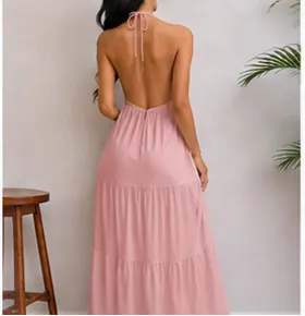 Ivory Halter Tiered Maxi Dress