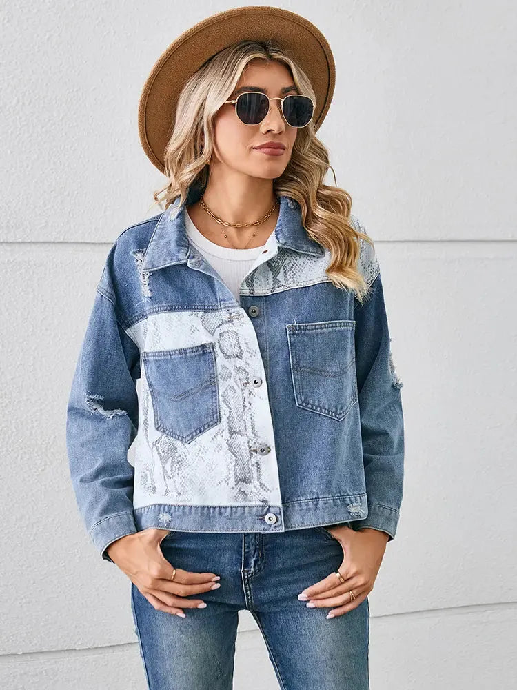 Animal Print Short Denim Jacket