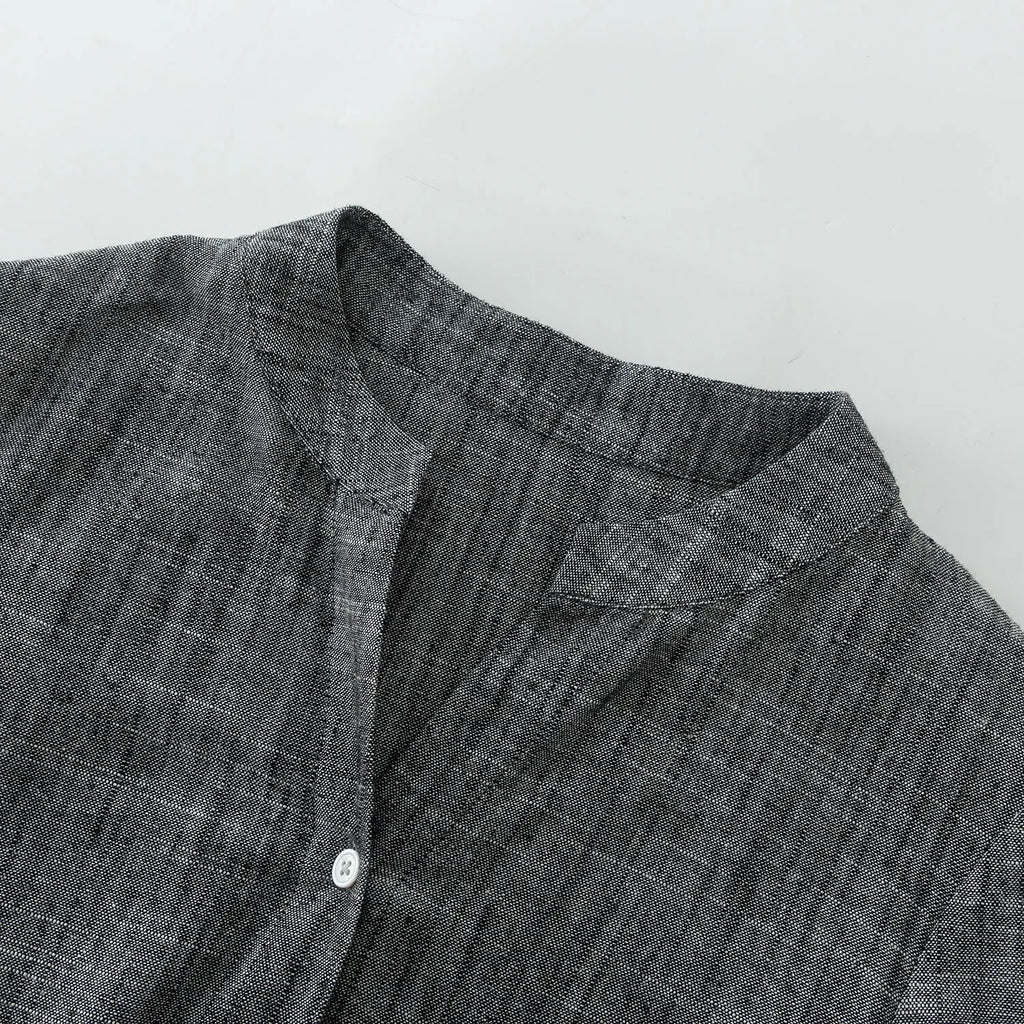 Charcoal Linen Blouse - Button-Down, Long Sleeve, Loose Fit 4915