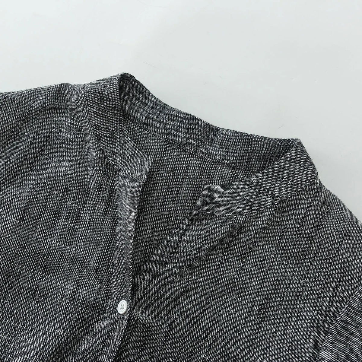 Charcoal Linen Blouse - Button-Down, Long Sleeve, Loose Fit 4915
