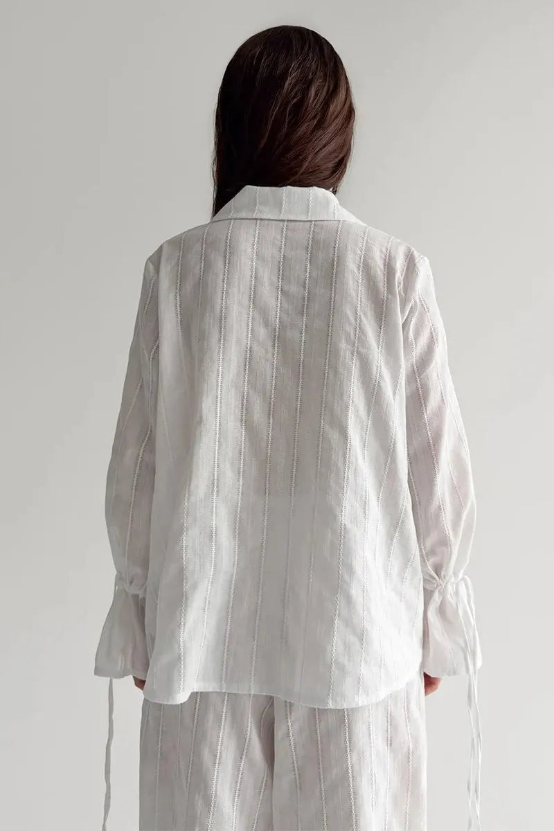 Collared Tie Front Sheer Shirt Pants Set