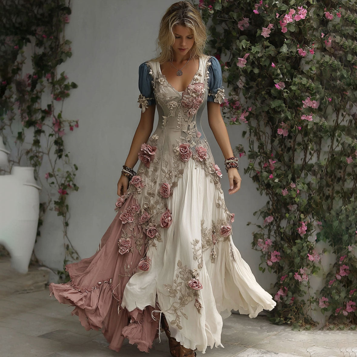 Romantic Maxi Dress in linen, Premium Look