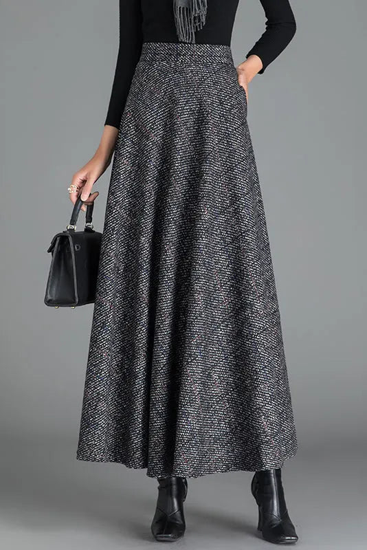 Handmade Wool Maxi Skirt – Vintage A-Line Long Winter Skirt 