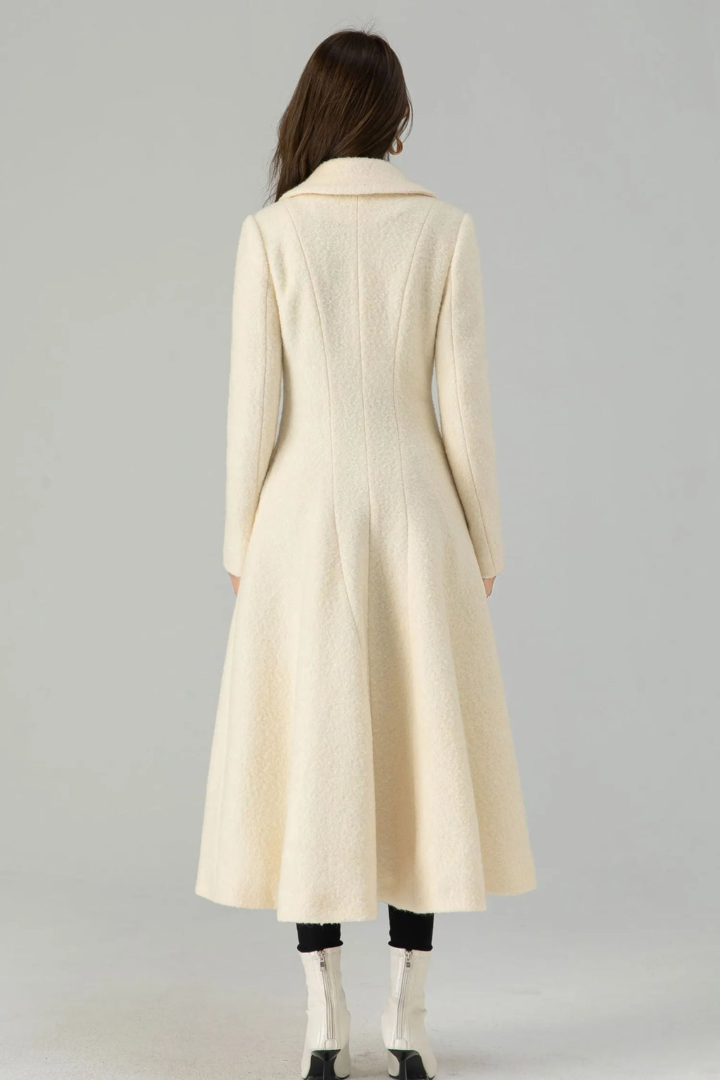 Off White Wool Maxi Coat - Fit and Flare Double Breasted 4559