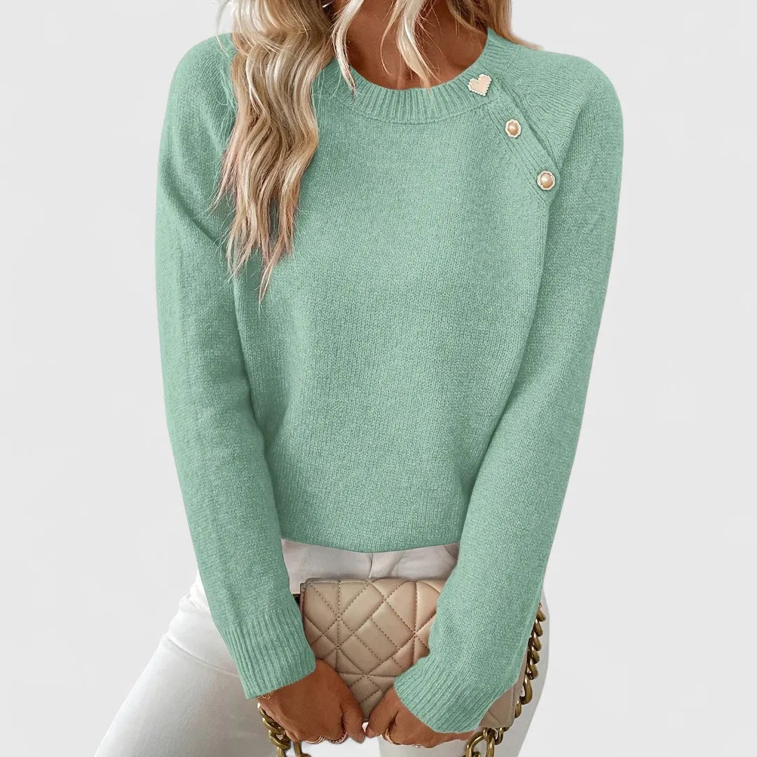 ISABELLE – ELEGANT PEARL BUTTON SWEATER