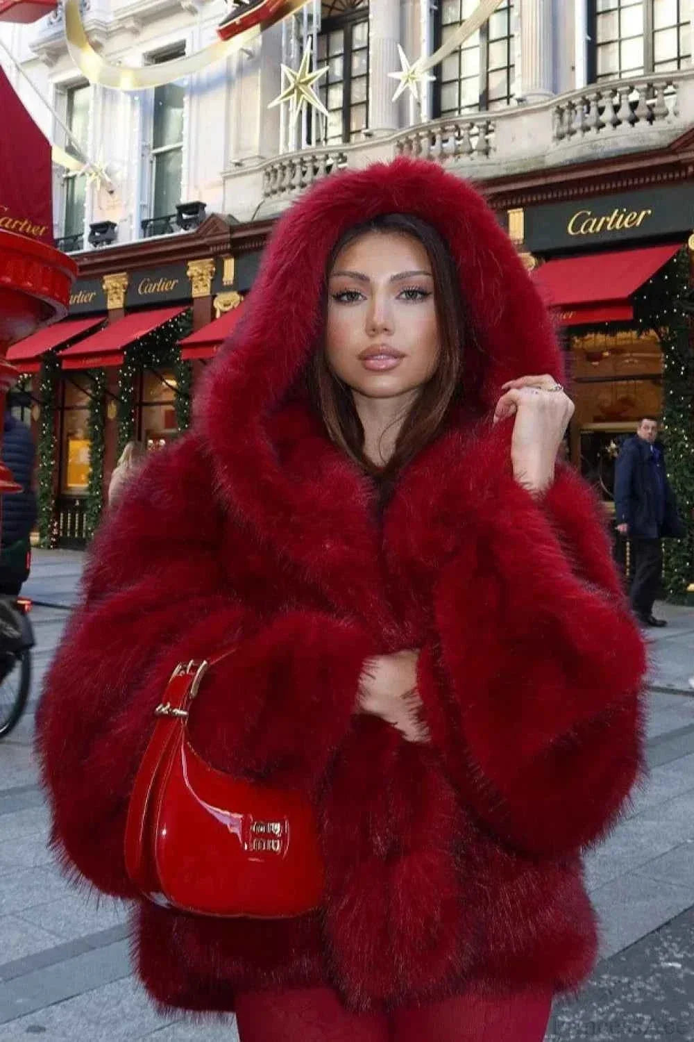 Cropped Faux Fur Hooded Coat