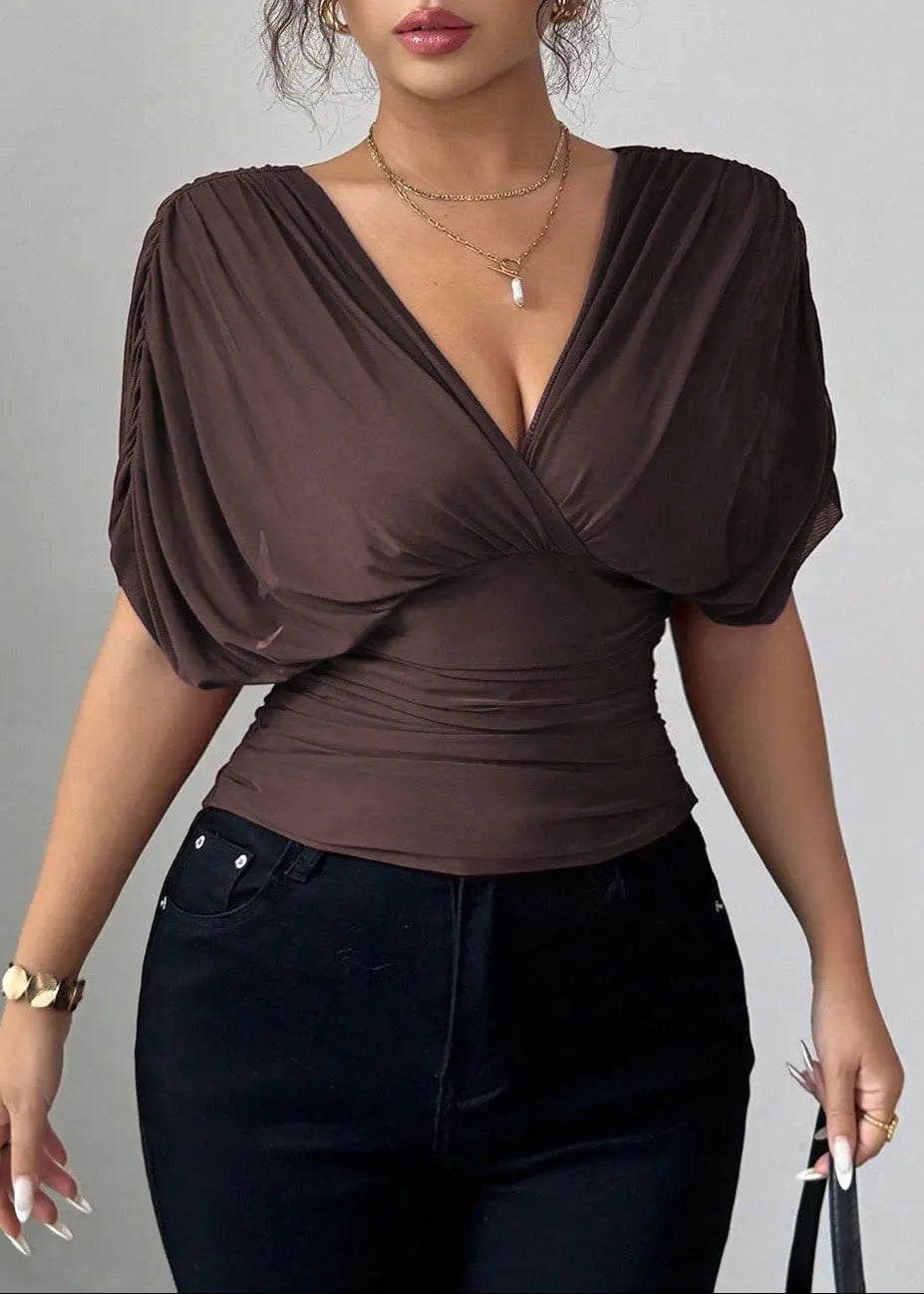 Deep V Tie Back Short Sleeve T-shirt