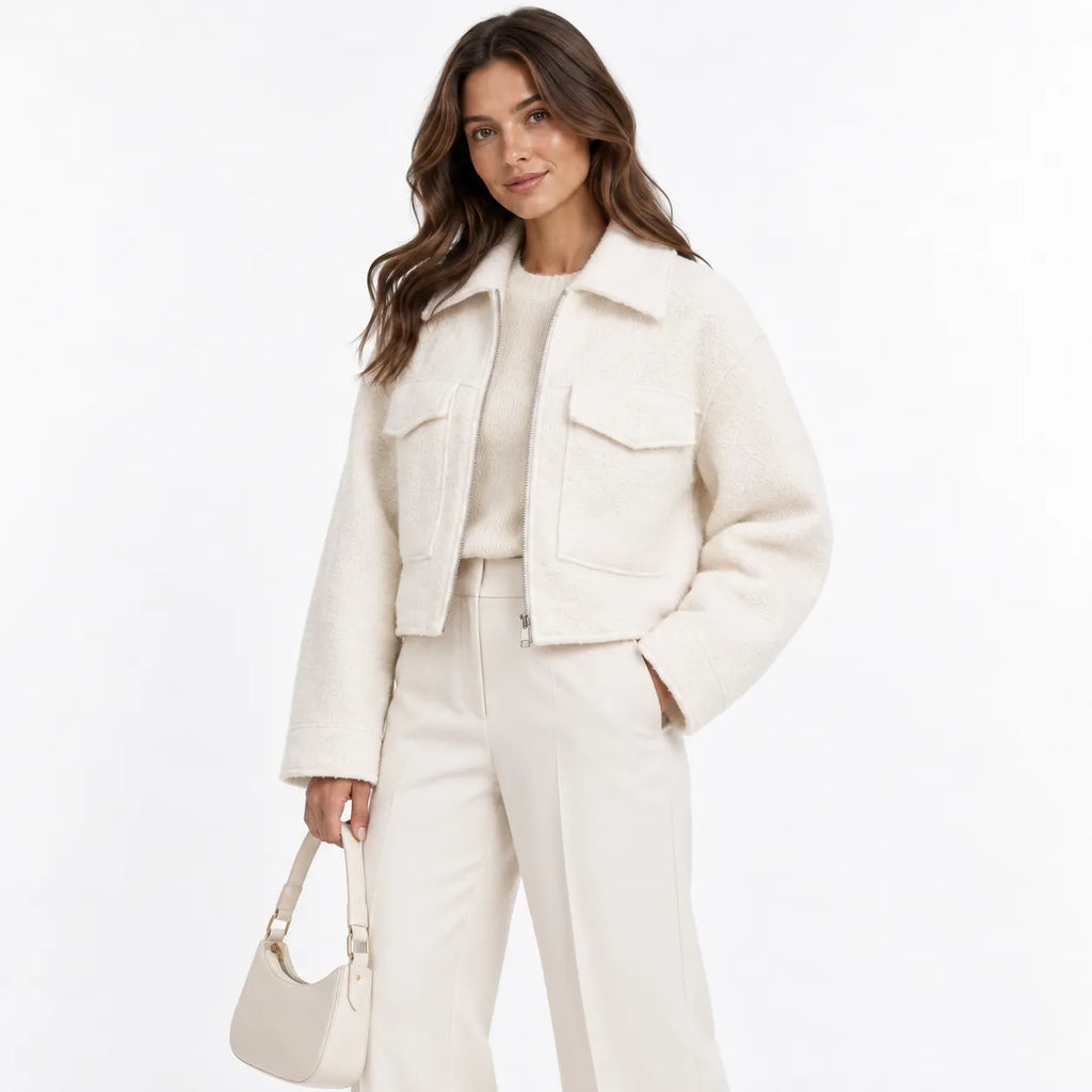 BOUCLE ZIP-UP COLLARED JACKET
