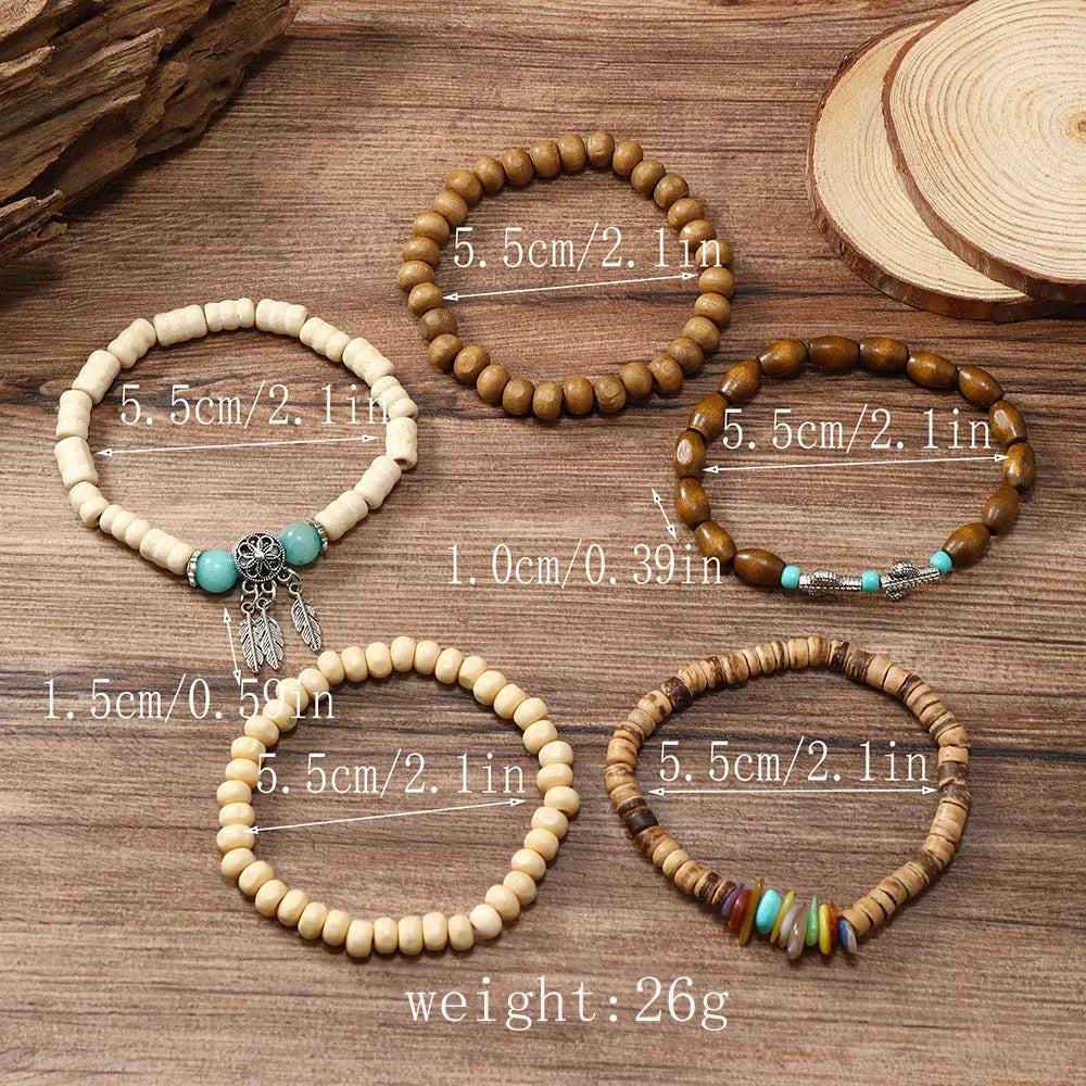 Unisex Retro N Multi-layered Wooden Bead Bracelet