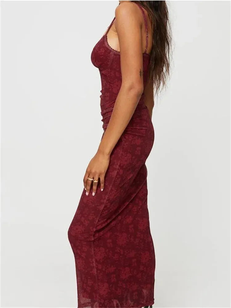 Women Sleeveless Strap Summer Vintage Floral V-neck Party for Cocktail Beach Vestido Streetwear