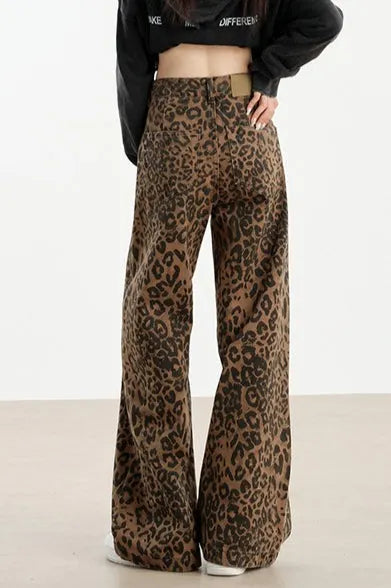 Leopard Print Wide Leg Jeans