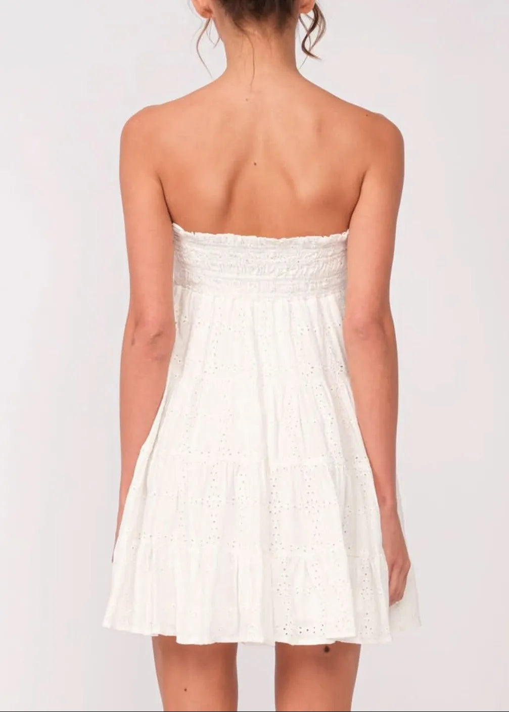 Avery White Eyelet Strapless Mini Dress