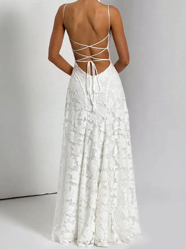 Thin straps jarquard maxi dress