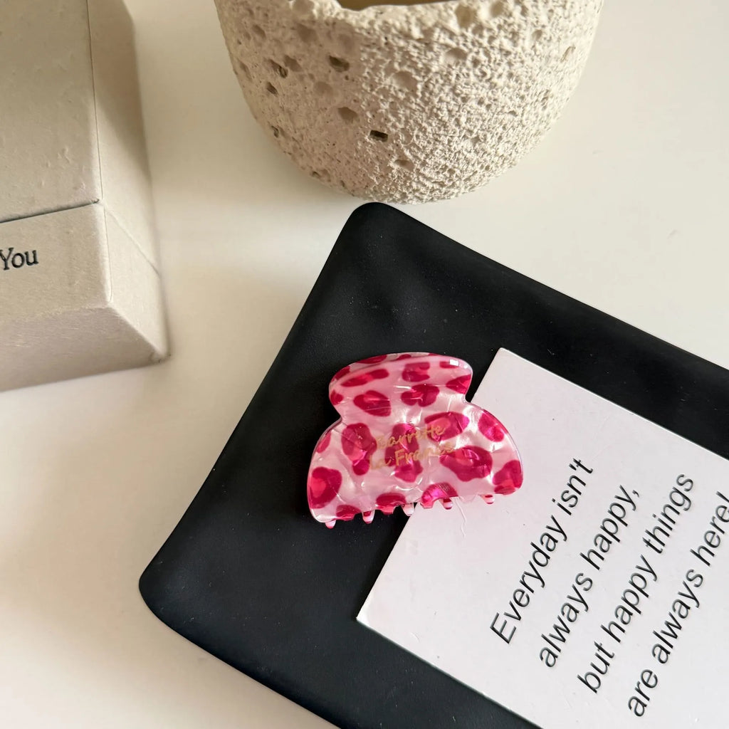 Acrylic Pink Leopard Print Hair Clips Set - Fashionable Claw Clips
