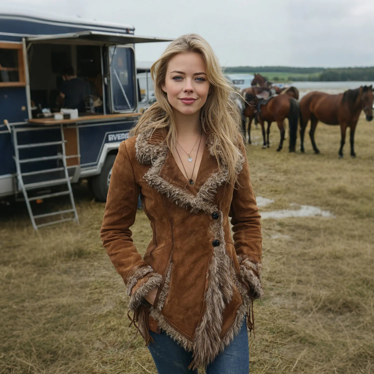 Women's Vintage Suede Coat Fur Collar Lapel Coat Beggar Style Coat