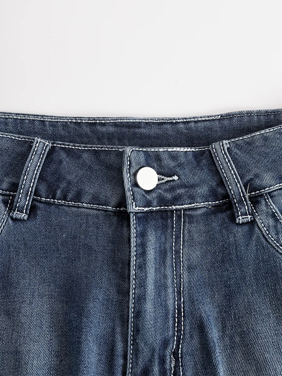 Western Blue Denim Side Tassel Rivet Flared Pants