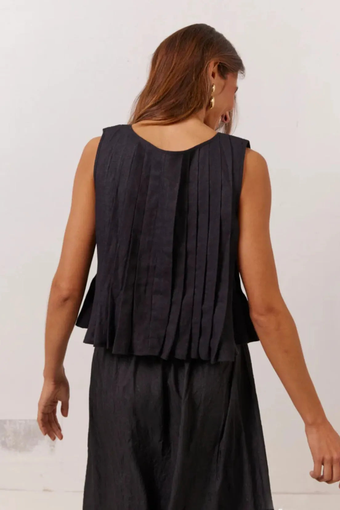 Solid Ruffled Tie Linen Cotton Shirt Tank Top